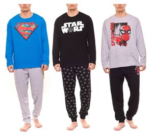 Pijama de Superman, Star Wars o Spiderman de DC Comics, Marvel o Disney con logotipo grande en el pecho en azul/gris/negro