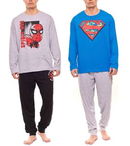 DC Comics, Marvel oder Disney Schlafanzug Superman, Star Wars oder Spiderman Pyjama-Set mit großem Logo auf der Brust Blau/Grau/Schwarz