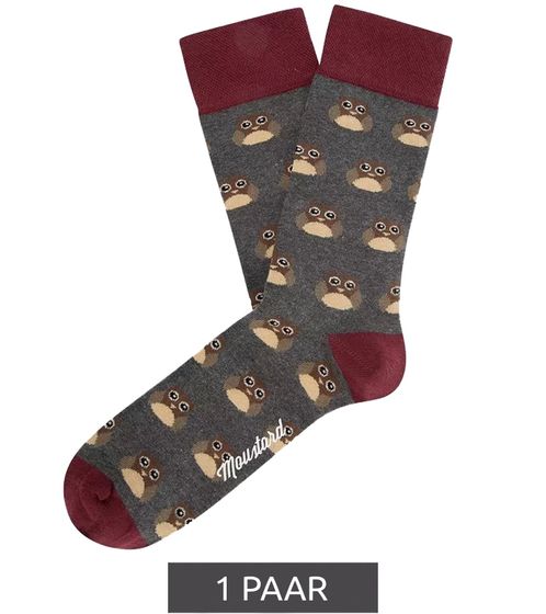 1 paires de chaussettes en coton Moustard Owl avec imprimé hibou all-over chaussettes longues 20S-OWL gris/rouge/beige