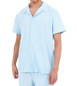 Chemise plissée pour homme Sixth June Plisse au design plissé Chemise à manches courtes M23696CSH Bleu clair