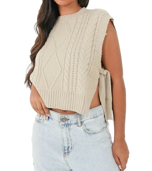 Haut court d'été pour femme de Sixth June avec dentelles torsadées en tricot W12609KKN Beige