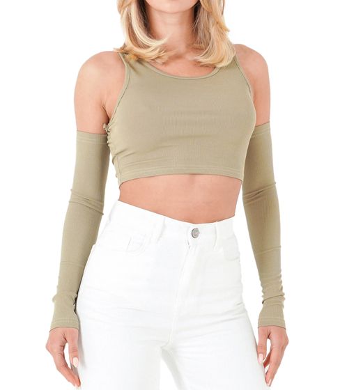 Suéter corto con cuello en V y mangas desmontables para mujer de Sixth June W34131KTO Verde