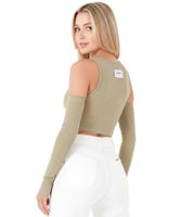 Suéter corto con cuello en V y mangas desmontables para mujer de Sixth June W34131KTO Verde