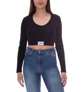 Sixth June V-Neck Damen Crop-Top mit elastischem Band und Label-Patch Langarm-Top geripptes Sommer-Shirt W34113KTO Schwarz Sixth June V-Neck Damen Crop-Top mit elastischem Band und Label-Patch Langarm-Top geripptes Sommer-Shirt W34113KTO Schwarz