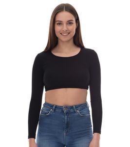 Sixth June Open Back Ribbed Damen Crop-Top mit offenem Rücken Langarm-Top geripptes Sommer-Shirt W33668KTO Schwarz