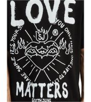 Camisa de algodón para hombre con estampado grande en el frente Love Matters de Sixth June, camiseta de manga corta, color negro M12434ETS