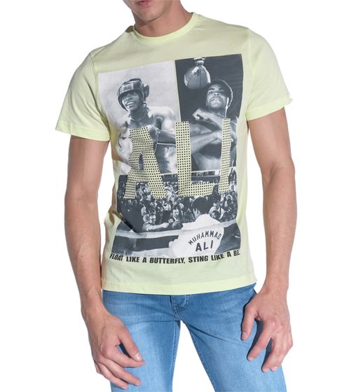 T-shirt pour homme COURSE avec grand imprimé Muhammad Ali en coton à col rond 900530 Jaune