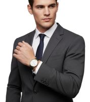 Pierre Cardin Herren Armband-Uhr in Geschenkbox analoge Quarz-Uhr mit Leder-Armband 3ATM 40mm CPI.2015 Silber/Gold/Schwarz