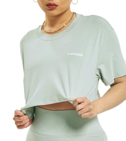 Sixth June Donna Cotone Camicia Crop Top Corto Estate Camicia Manica Corta Camicia 33053 Verde