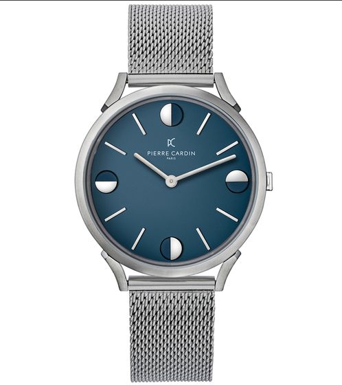 Montre Homme Pierre Cardin Montre Quartz Analogique avec Bracelet en Acier Inoxydable 3ATM 40mm CPI.2013 Argent/Bleu