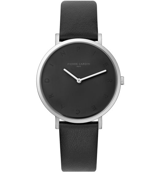 Reloj de señora Pierre Cardin de cuarzo analógico con esfera sencilla y correa de piel 3ATM 39 mm CBV.1002 Negro/Plata