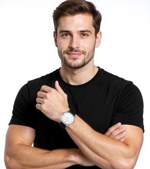 Pierre Cardin Herren Armband-Uhr analoge Quarz-Uhr mit Leder-Armband 3ATM 39mm CPI.2016 Silber/Schwarz/Weiß