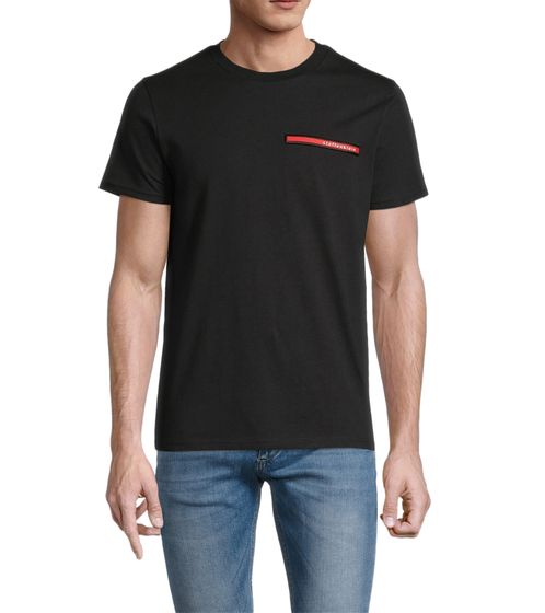 Camiseta de hombre Steffen Klein de algodón con insignia de silicona, cuello redondo, 906251, color negro