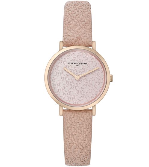 Reloj de señora Pierre Cardin con abreviatura de la marca impresa, reloj analógico de cuarzo con correa de piel 3ATM 31 mm CBV.1504 Rosa