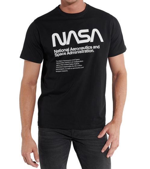 COURSE X NASA T-shirt da uomo con stampa NASA e testo, girocollo in cotone, 900030, nero