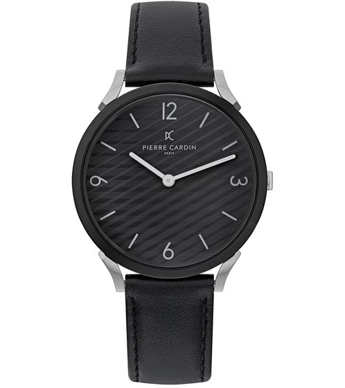 Pierre Cardin Herren Armband-Uhr analoge Quarz-Uhr mit Leder-Armband 3ATM 40mm CPI.2018 Schwarz/Silber