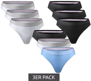 3er Pack DANISH ENDURANCE Organic Cotton Thong Damen String-Tanga Slips Bio-Baumwoll-Unterwäsche 79000 Schwarz/Grau/Blau