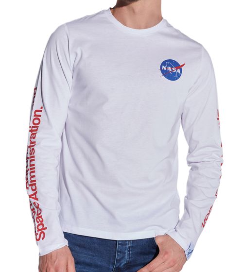 Camisa de manga larga con cuello redondo y estampado de la NASA para hombre de COURSE X NASA, confeccionada en algodón 900081, color blanco