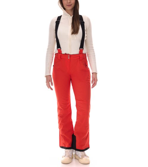 Pantaloni da sci sostenibili da donna DARE 2b con tecnologia ARED-20/30 pantaloni invernali con bretelle regolabili pantaloni da snowboard DWW509R 71K rosso-arancio/nero