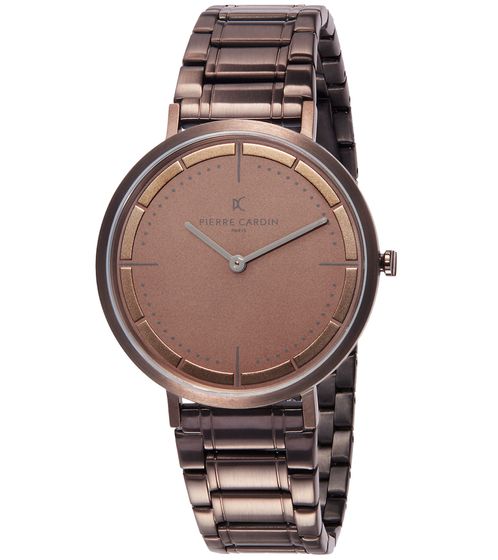 Montre Homme Pierre Cardin avec Boucle Déployante Montre Quartz Analogique avec Bracelet en Acier Inoxydable 3ATM 42mm CBV.1035 Marron