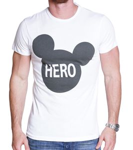 COURSE  Topolino T-shirt da uomo con stampa HERO in cotone girocollo 901869 bianco