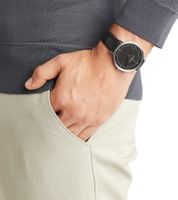 Pierre Cardin Herren analoge Quarz-Uhr mit Leder-Armband Armband-Uhr 3ATM 42mm CBV.1029 Silber/Schwarz