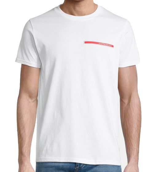 Camiseta de hombre Steffen Klein de algodón con insignia de silicona, cuello redondo, 906241, color blanco