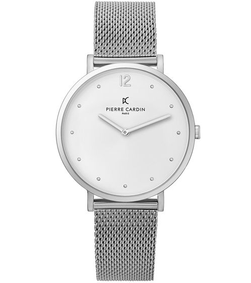 Montre-bracelet simple pour femme Pierre Cardin montre à quartz analogique avec bracelet en acier inoxydable 3ATM 39 mm CBV.1006 Argent