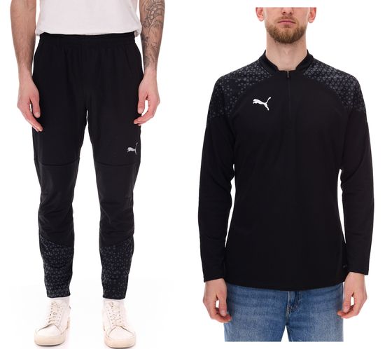 PUMA teamCup Maglione Troyer da uomo o pantaloni da jogging con tecnologia DryCell Maglietta da allenamento Design grafico Pantaloni sportivi Maglione fitness Attrezzatura sportiva Nero