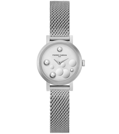 Reloj de señora Pierre Cardin esfera con detalles en círculos plateados reloj analógico de cuarzo con brazalete de acero inoxidable 3ATM 28mm CCM.0503 Plata