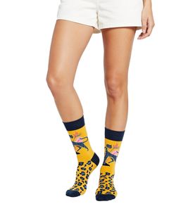 1 Paar Moustard Leopard Baumwoll-Socken Leoparden Design und Musterung gemusterte lange Strümpfe 22S-LEO Blau/Gelb/Rosa