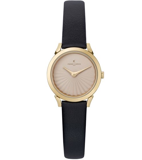 Pierre Cardin ladies' wristwatch, simple dial, analogue quartz watch with leather strap 3ATM 27mm CPI.2514 Black/Gold