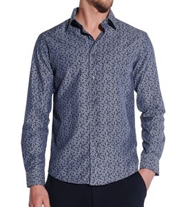 Camisa de manga larga para hombre JAN PAULSEN Camisa de negocios con estampado floral Camisa de algodón 901289 Gris/Azul