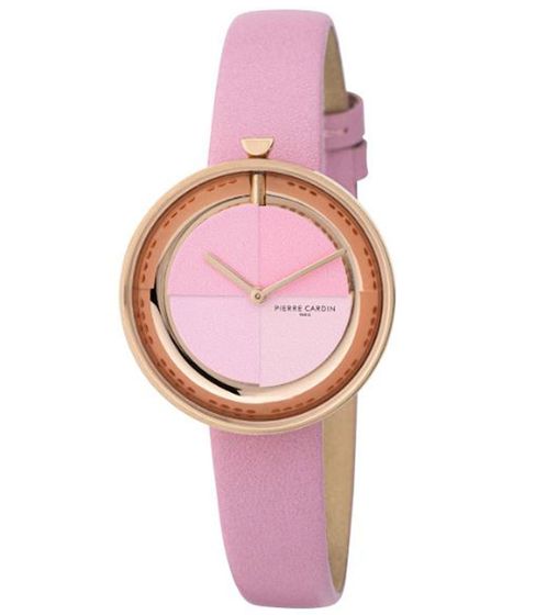 Pierre Cardin ladies' wristwatch, modern dial, analogue quartz watch with leather strap 3ATM 32mm CMA.0004 pink/gold