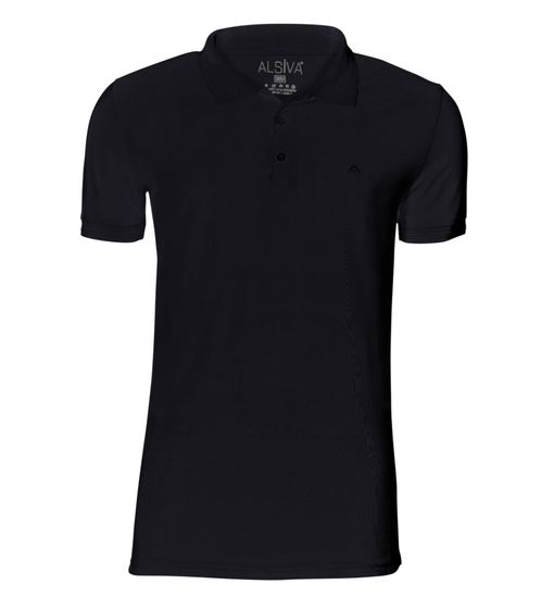 ALSIVA men's polo shirt fashionable cotton shirt with 3 button placket short sleeve shirt M-10-02 black