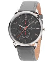 Pierre Cardin Herren Armband-Uhr mit Multi-Ziffernblatt analoge Quarz-Uhr mit Leder-Armband 3ATM 44mm CPI.2025 Grau/Silber