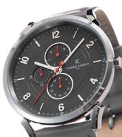 Pierre Cardin Herren Armband-Uhr mit Multi-Ziffernblatt analoge Quarz-Uhr mit Leder-Armband 3ATM 44mm CPI.2025 Grau/Silber