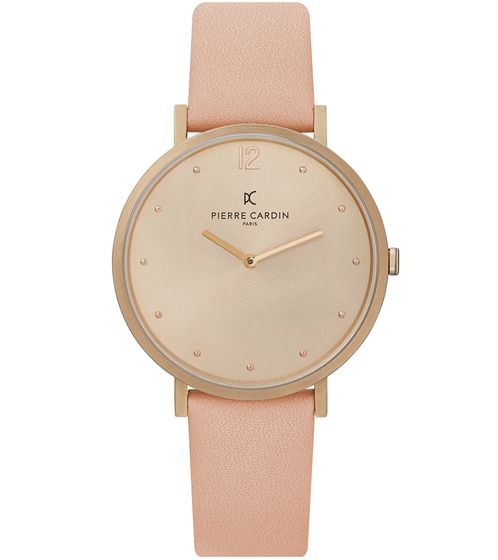 Pierre Cardin ladies' simple wristwatch, analogue quartz watch with leather strap 3ATM 39mm CBV.1010 old pink/gold