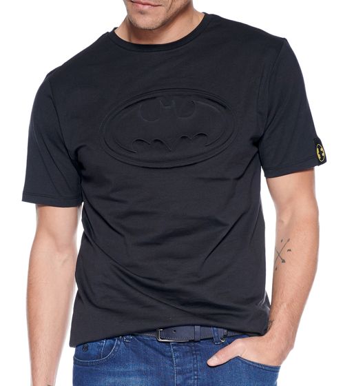 T-shirt pour homme COURSE BATMAN avec imprimé en plastique en coton à col rond 900119 Noir