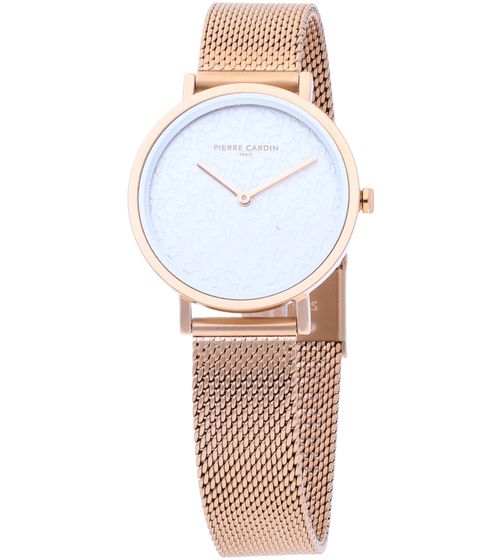 Reloj de pulsera de dos agujas para mujer Pierre Cardin con esfera con abreviatura de marca, reloj analógico de cuarzo con brazalete de acero inoxidable 3ATM 31 mm CBV.1510 Oro