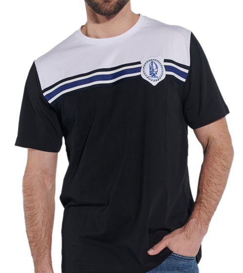 T-shirt homme COURSE avec empiècement contrasté et rayures Chemise en coton avec badge maritime 900110 Noir/Blanc