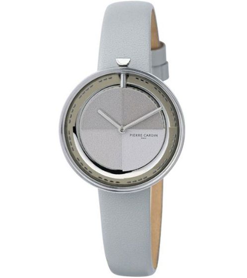 Montre femme Pierre Cardin cadran moderne montre à quartz analogique avec bracelet en cuir 3ATM 32mm CMA.0005 Gris/Argent