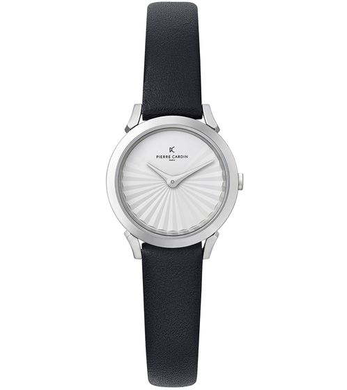 Montre femme Pierre Cardin cadran simple montre à quartz analogique avec bracelet en cuir 3ATM 27mm CPI.2507 Noir/Blanc/Argent