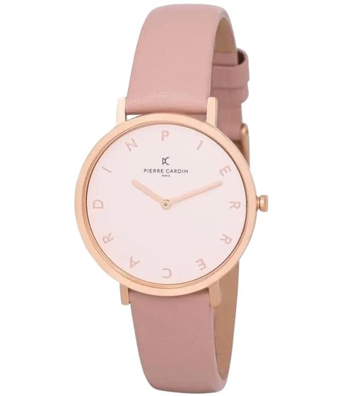 Pierre Cardin Damen Armband-Uhr schlichtes Ziffernblatt analoge Quarz-Uhr mit Leder-Armband 3ATM 36mm CBV.1124 Rosa