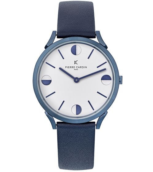 Pierre Cardin men's wristwatch analog quartz watch with leather strap 3ATM 40mm CPI.2009 blue/silver