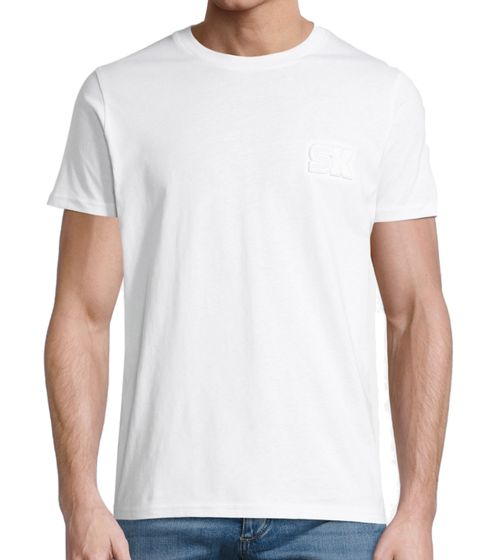 Camiseta de hombre Steffen Klein de algodón con estampado de plástico, cuello redondo, 906281, color blanco