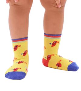 1 Paar Moustard Parrot Kinder Baumwoll-Socken mit Papageien-Print gemusterte Stopper-Socken Vogel-Print Baby-Socken 20S-PARR Gelb/Blau/Rot/Orange