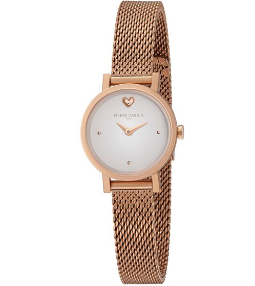 Pierre Cardin ladies' wristwatch dial with small heart detail analog quartz watch with stainless steel bracelet 3ATM 28mm CCM.0519.VA gold/white