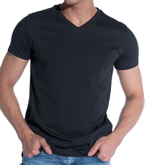 COURSE Elements Camiseta básica de hombre con cuello en V Camisa de verano Camisa de algodón 901520 Negro