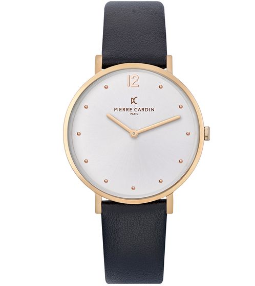 Reloj de pulsera sencillo para mujer Pierre Cardin, reloj analógico de cuarzo con correa de piel, 3 ATM, 39 mm, CBV.1014, negro, blanco y dorado